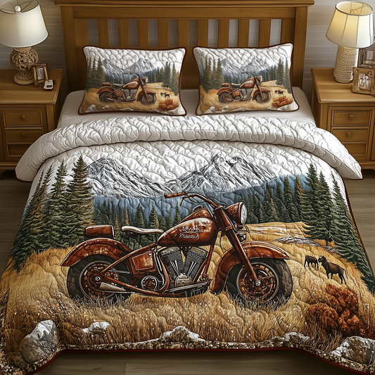 Vintage Old Motorcycle 3-Piece Quilted Bedding Set GFTOHD963