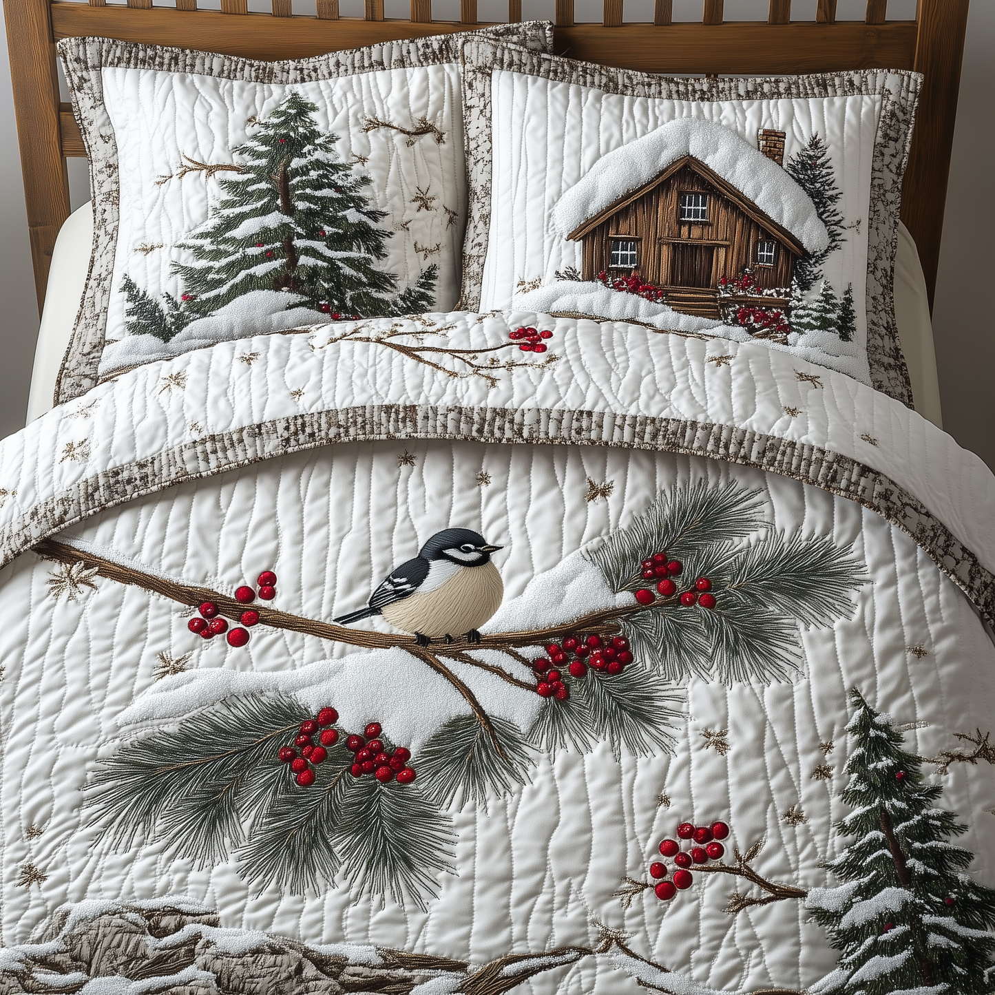 Christmas Cozy Bird 3-Piece Quilted Bedding Set GFTOHD979