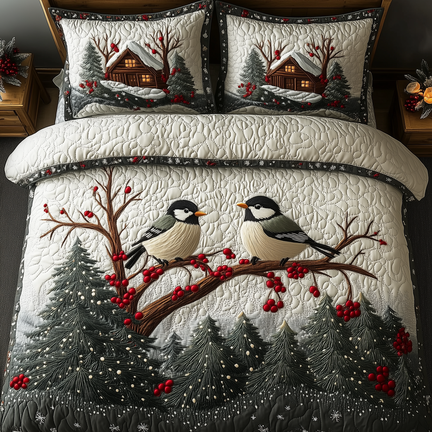 Christmas Cozy Bird 3-Piece Quilted Bedding Set GFTOHD980