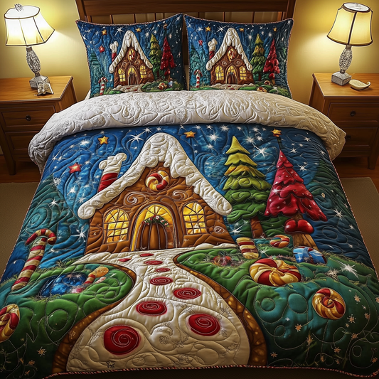 Christmas Candy Cabin 3-Piece Quilted Bedding Set GFTOHD998