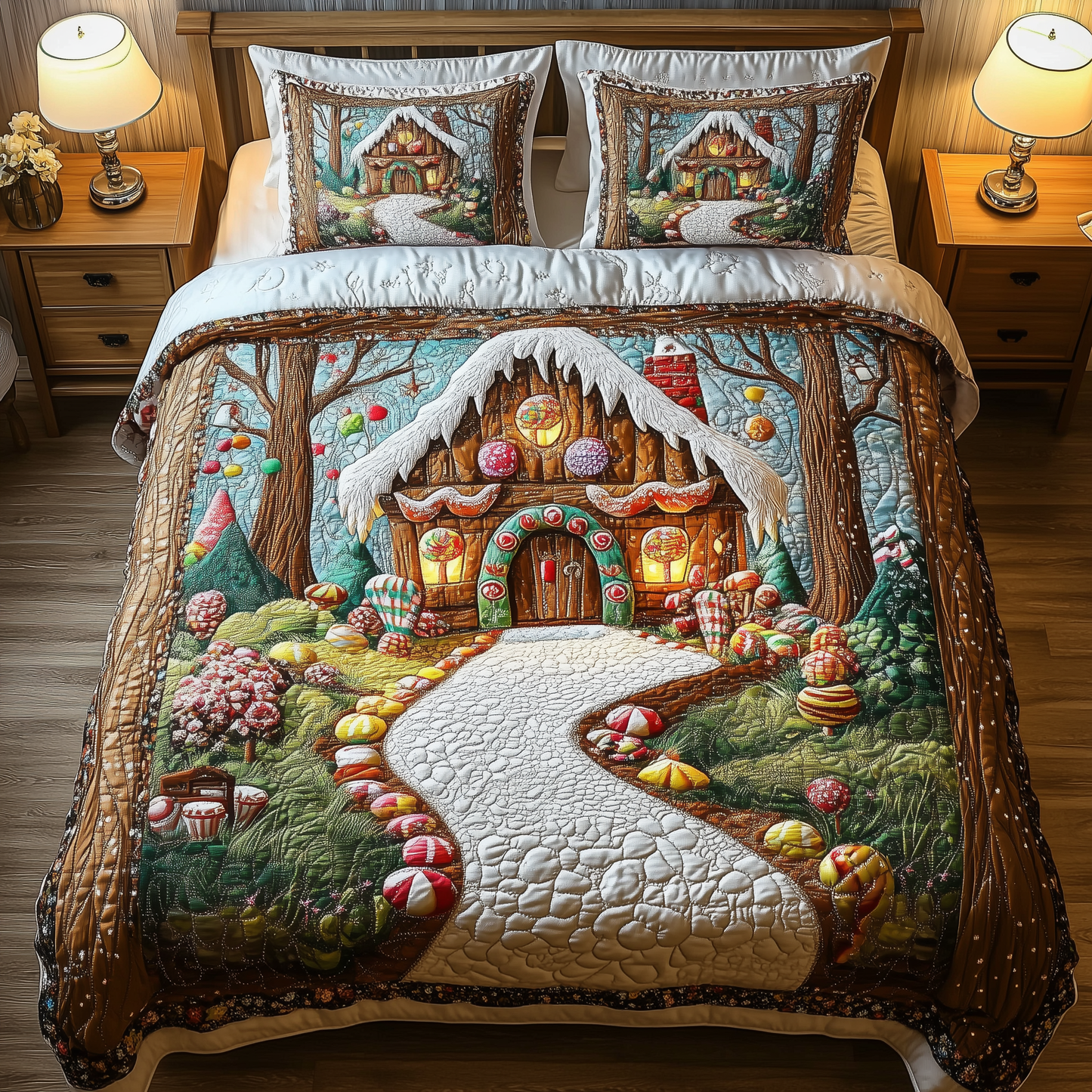 Christmas Candy Cabin 3-Piece Quilted Bedding Set GFTOHD999