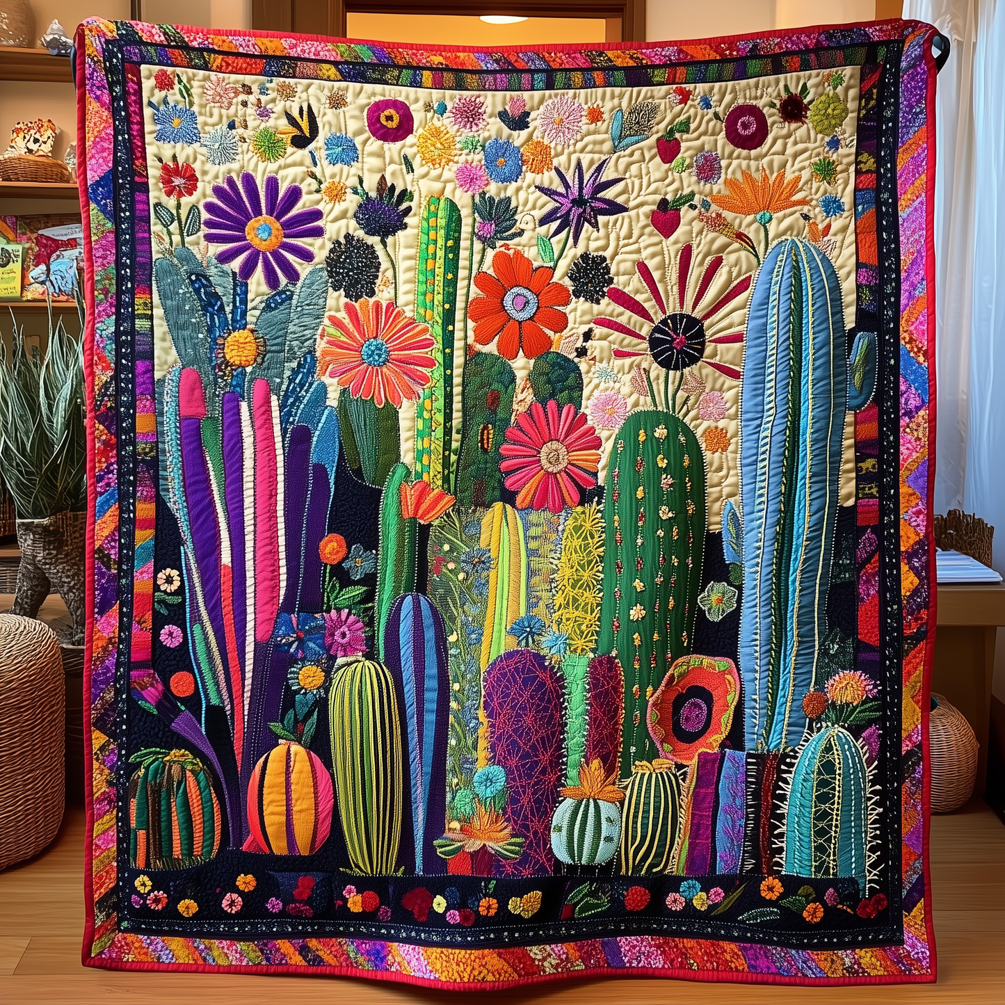 Radiant Blooms and Cacti Quilted Blanket GFTONL095