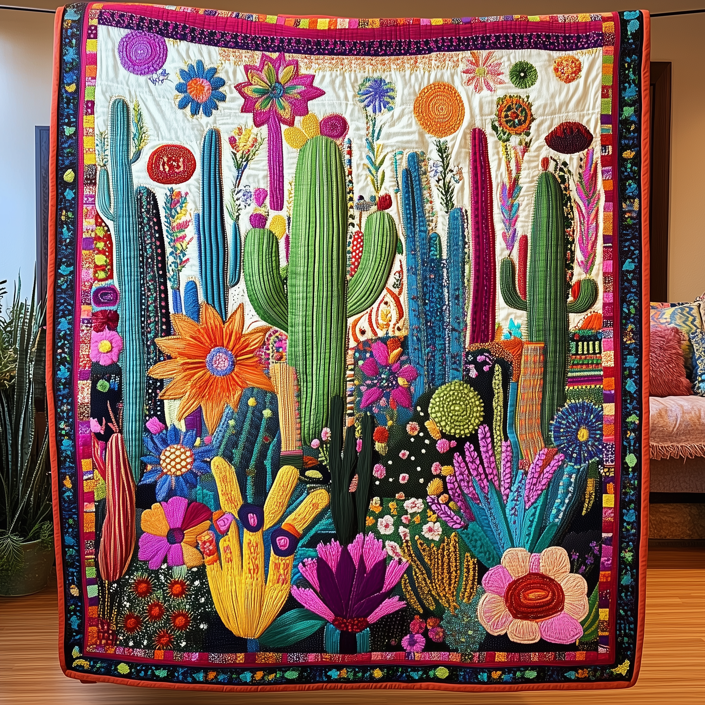 Radiant Blooms and Cacti Quilted Blanket GFTONL097