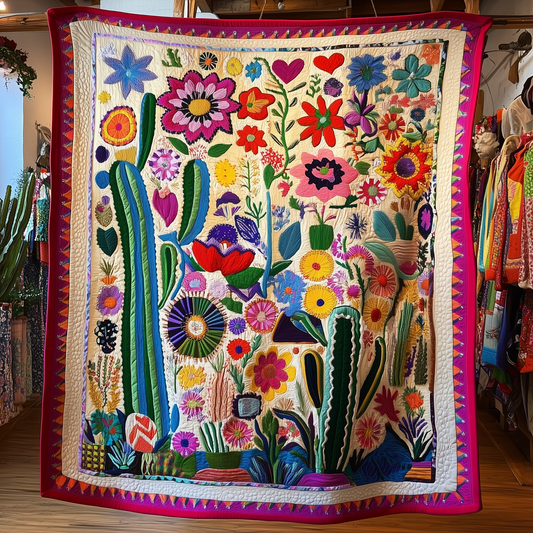 Radiant Blooms and Cacti Quilted Blanket GFTONL100