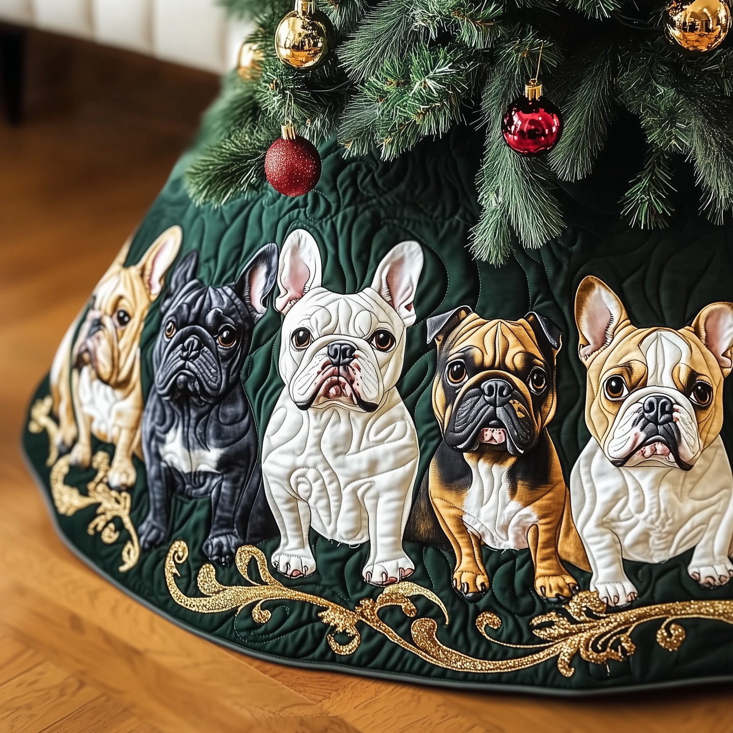 Festive Bulldog Quilted Tree Skirt GFTONL1018