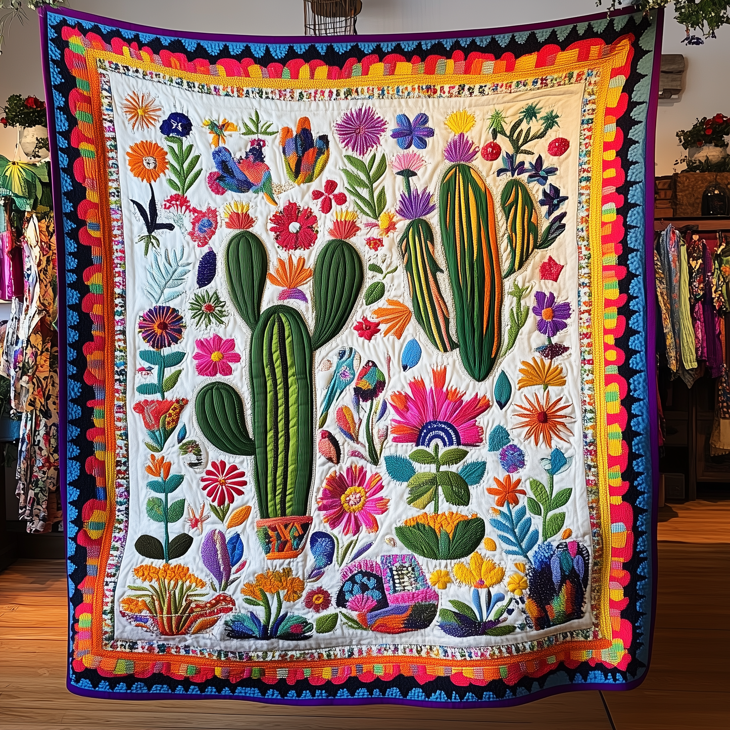 Radiant Blooms and Cacti Quilted Blanket GFTONL101