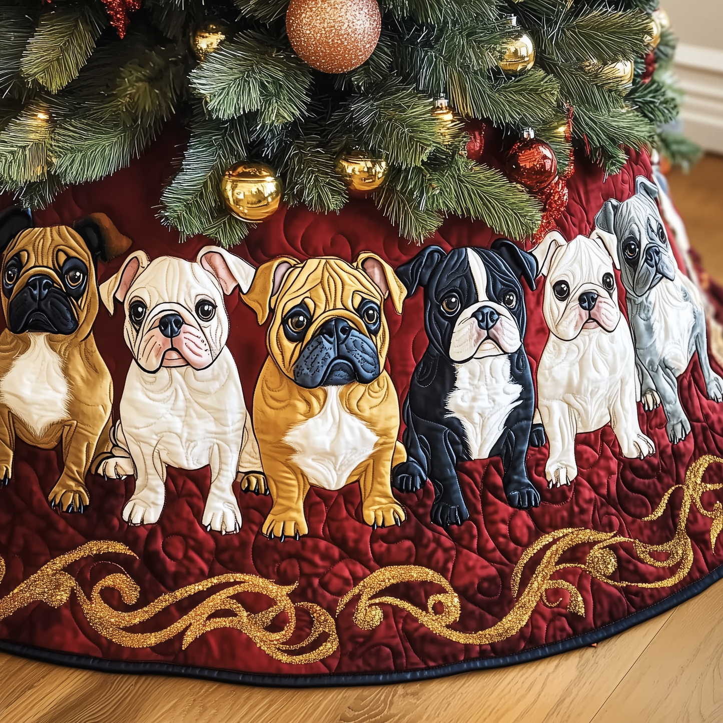 Festive Bulldog Quilted Tree Skirt GFTONL1022