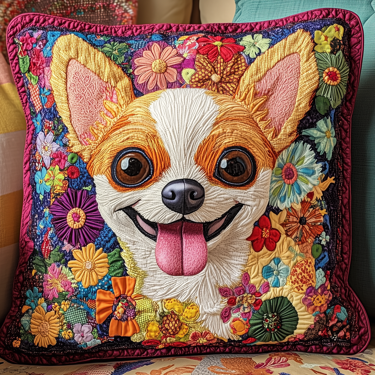 Colorful Chihuahua Quilted Pillow Case GFTONL1071