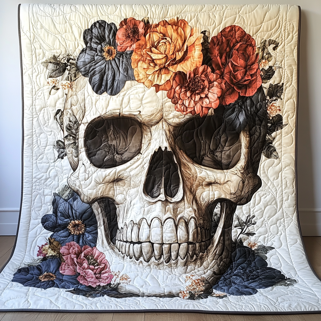 Floral Skull Quilted Blanket GFTONL1114