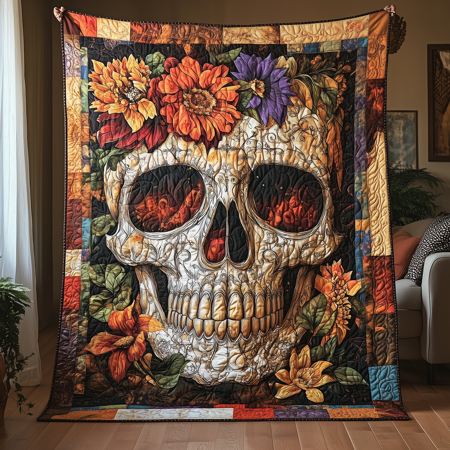 Free Mind Skull Quilted Blanket GFTONL1135