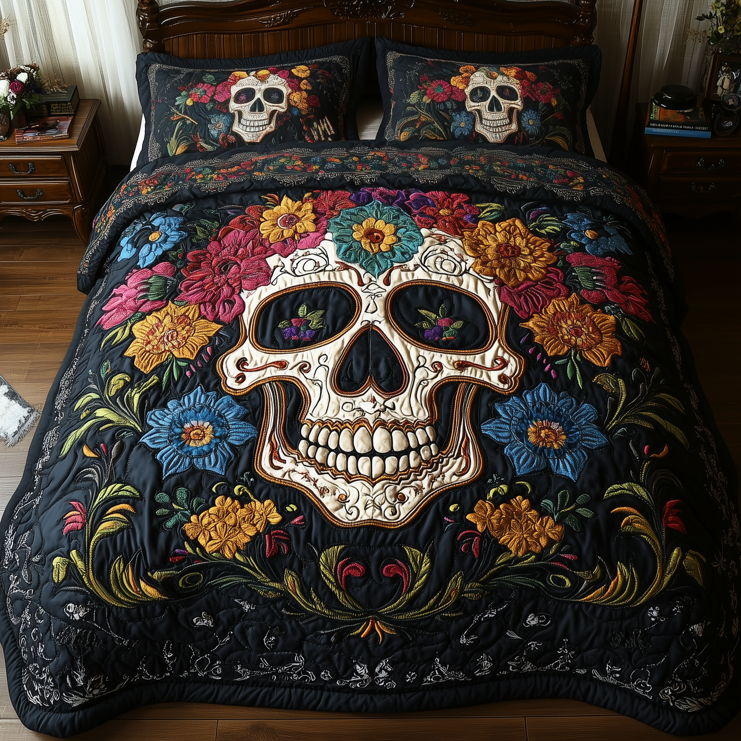 Vintage Skull  3-Piece Quilted Bedding Set GFTONL1156