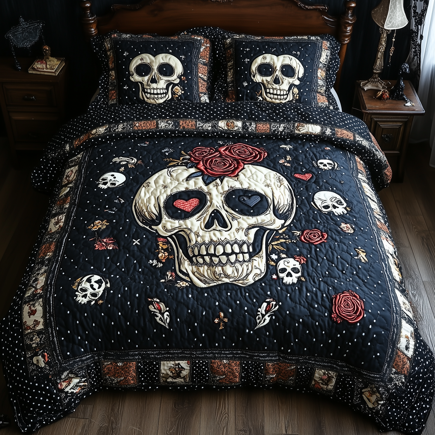 Vintage Skull  3-Piece Quilted Bedding Set GFTONL1160