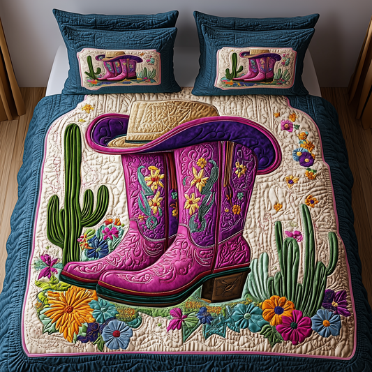 Cactus Cowboy Boot 3-Piece Quilted Bedding Set GFTONL1162