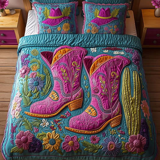 Cactus Cowboy Boot 3-Piece Quilted Bedding Set GFTONL1165