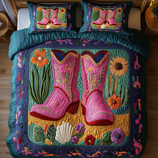 Cactus Cowboy Boot 3-Piece Quilted Bedding Set GFTONL1167