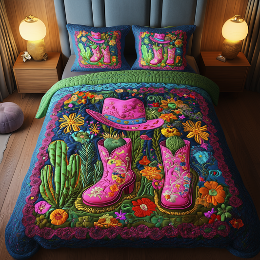 Cactus Cowboy Boot 3-Piece Quilted Bedding Set GFTONL1168