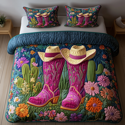 Cactus Cowboy Boot 3-Piece Quilted Bedding Set GFTONL1170