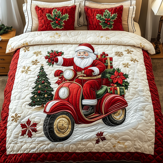 Joyful Santa Claus 3-Piece Quilted Bedding Set GFTONL1203