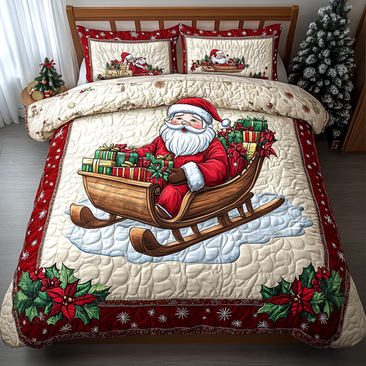 Joyful Santa Claus 3-Piece Quilted Bedding Set GFTONL1204