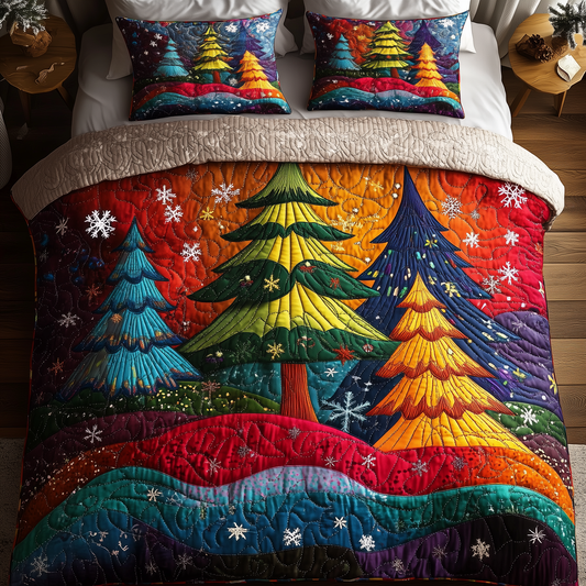 Colorful Christmas Tree 3-Piece Quilted Bedding Set GFTONL1216