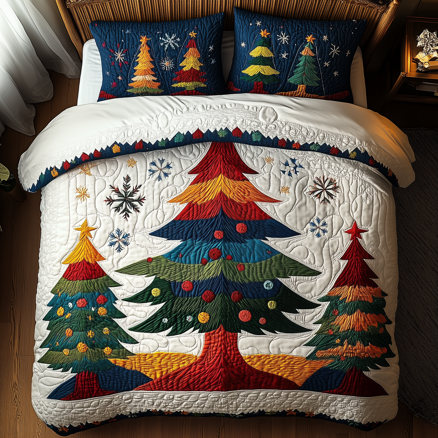 Festive Christmas Tree 3-Piece Quilted Bedding Set GFTONL1222