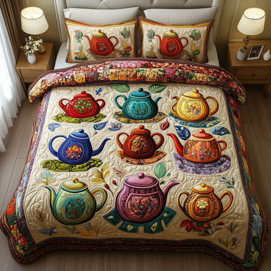 Vintage Teapot 3-Piece Quilted Bedding Set GFTONL1226