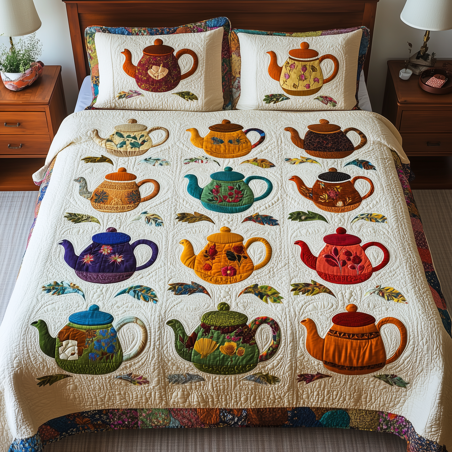 Vintage Teapot 3-Piece Quilted Bedding Set GFTONL1227