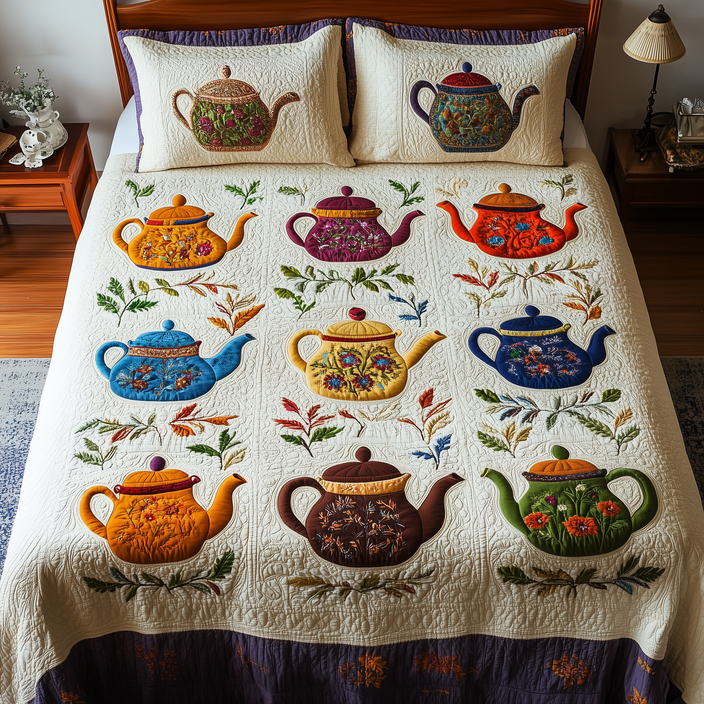 Vintage Teapot 3-Piece Quilted Bedding Set GFTONL1228