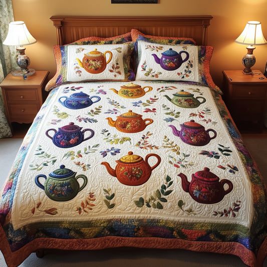 Vintage Teapot 3-Piece Quilted Bedding Set GFTONL1229