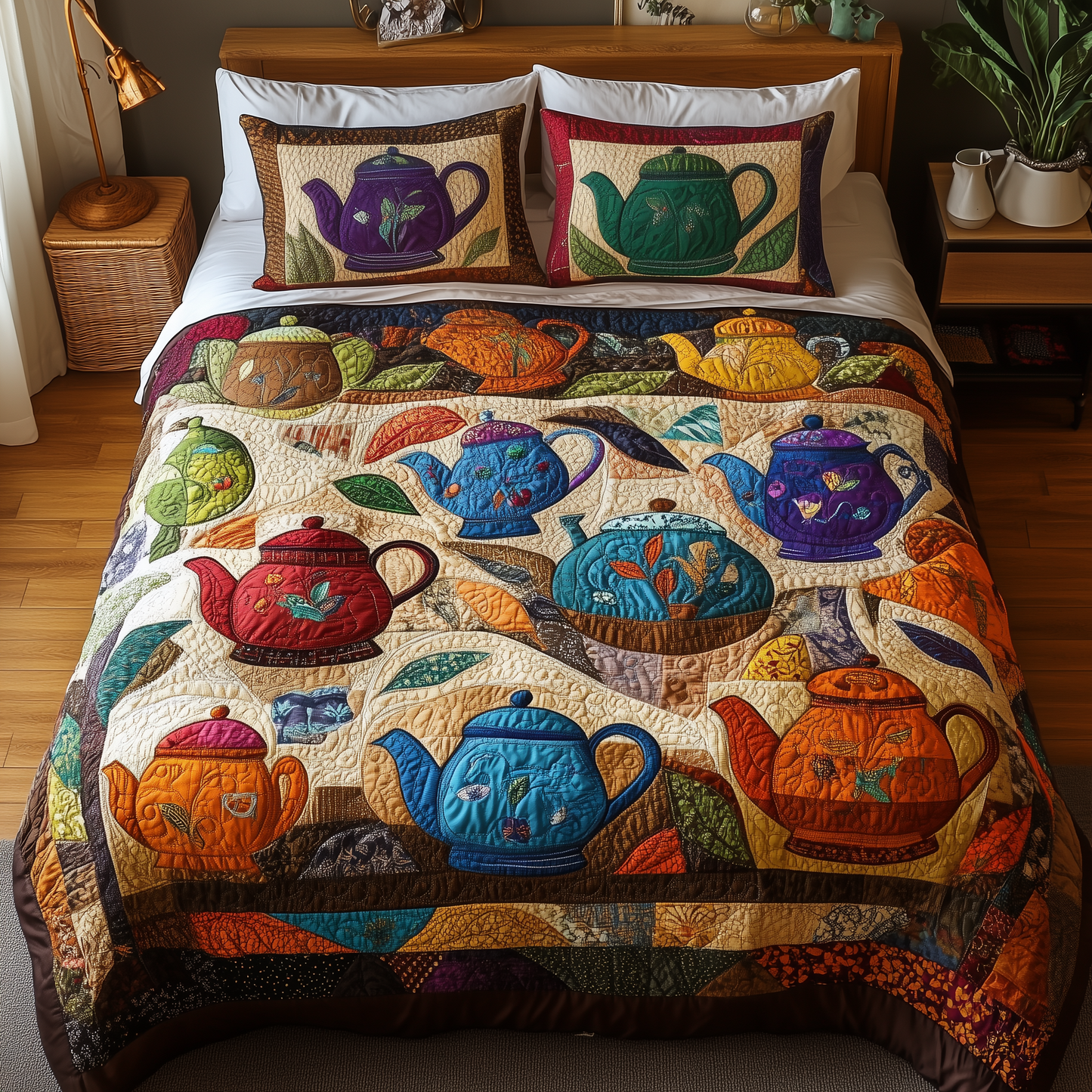 Vintage Teapot 3-Piece Quilted Bedding Set GFTONL1230