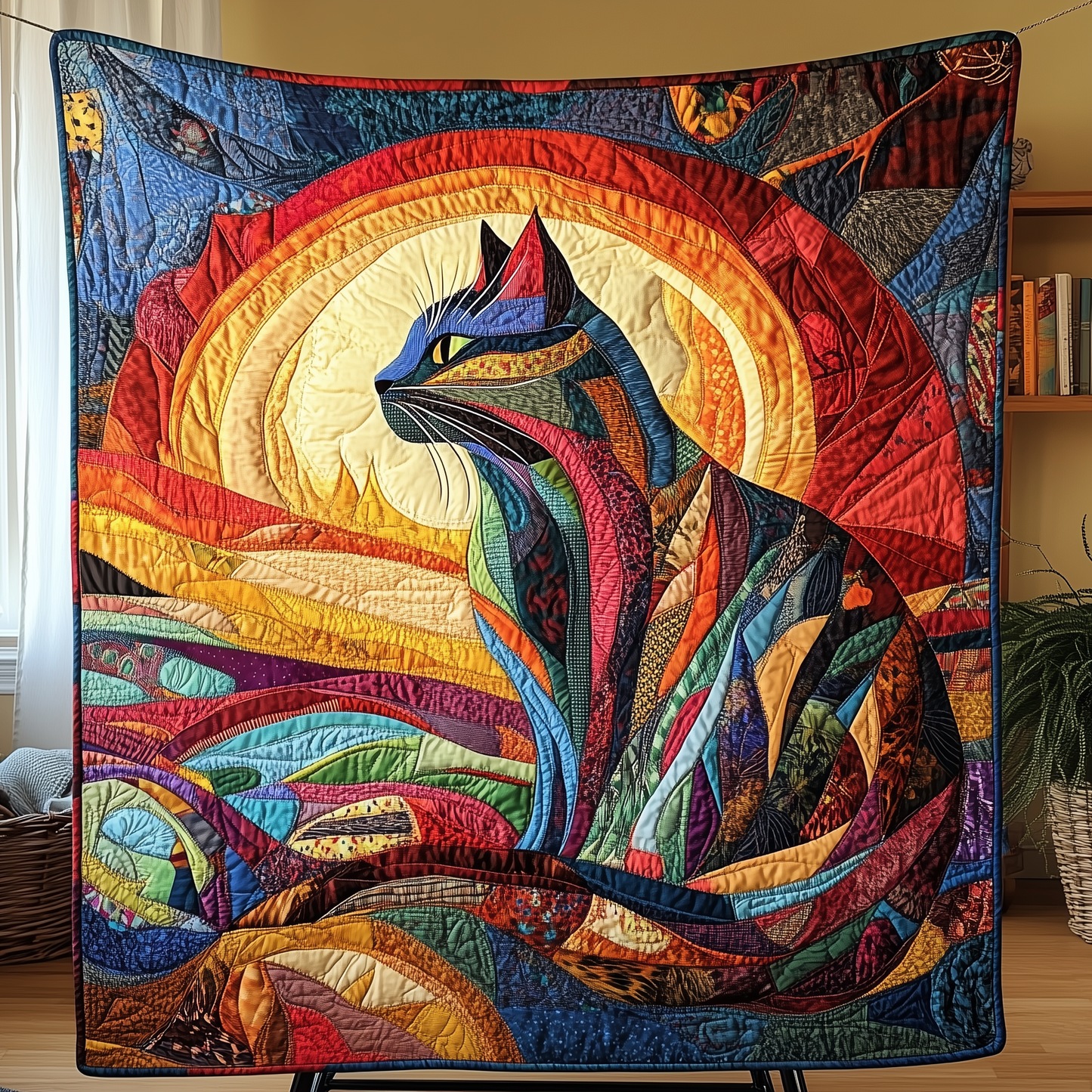 Cat Watching Sunset Quilted Blanket GFTONL1238