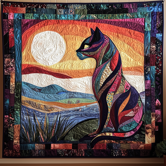 Cat Watching Sunset Quilted Blanket GFTONL1239