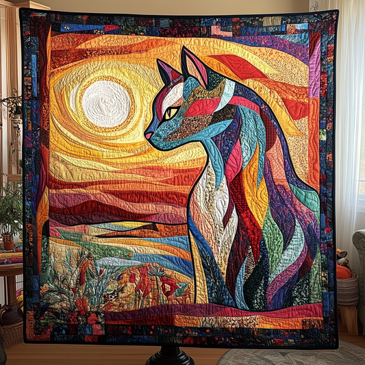 Cat Watching Sunset Quilted Blanket GFTONL1240