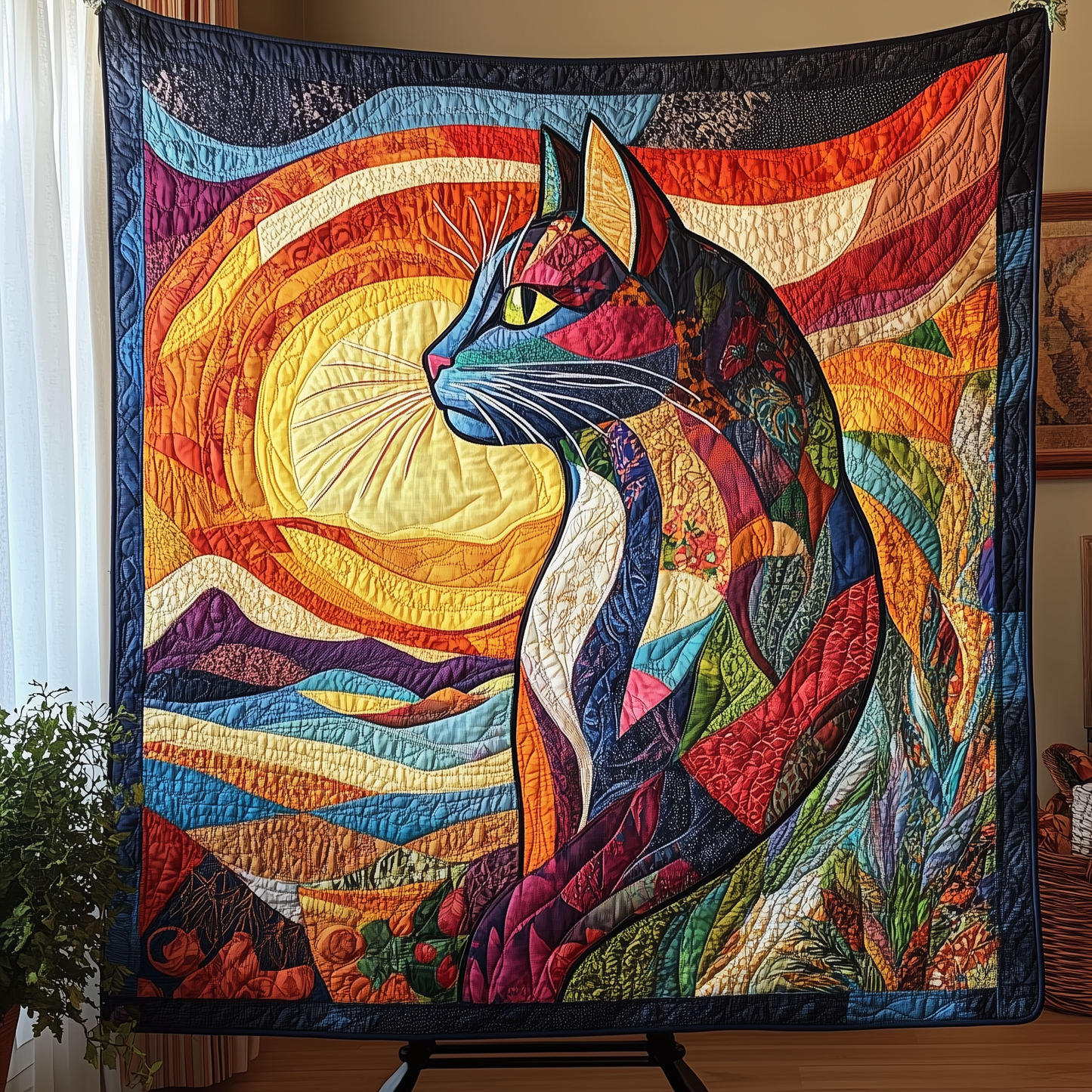 Cat Watching Sunset Quilted Blanket GFTONL1242