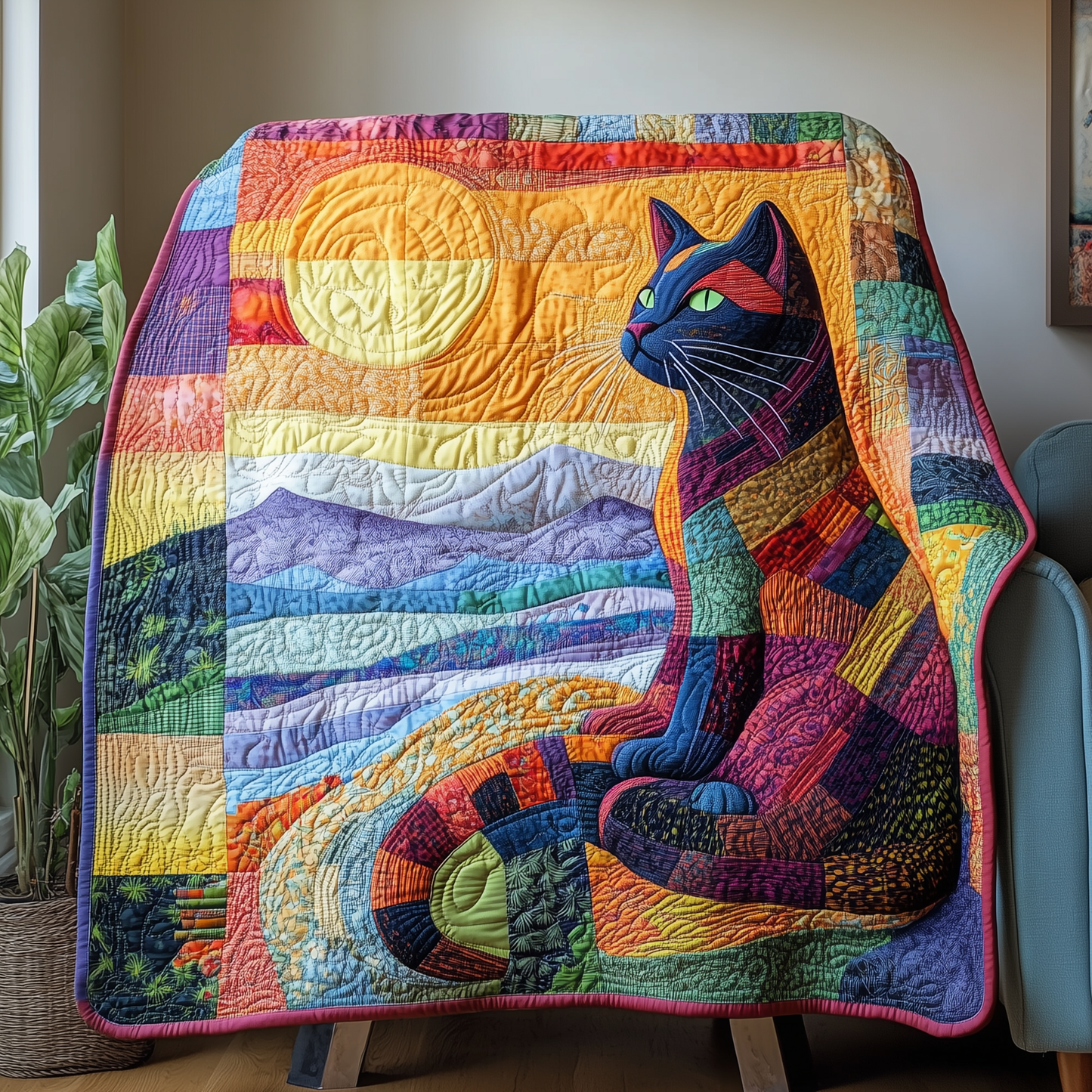 Cat Watching Sunset Quilted Blanket GFTONL1243