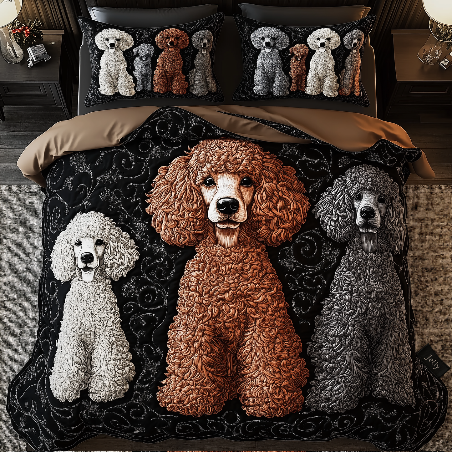 Playful Poodle 3-Piece Quilted Bedding Set GFTONL1255