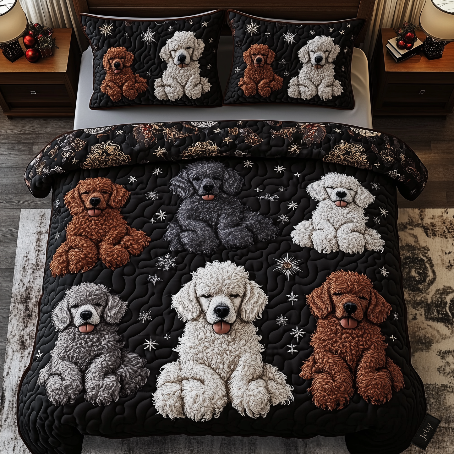 Playful Poodle 3-Piece Quilted Bedding Set GFTONL1256