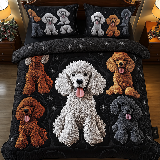 Playful Poodle 3-Piece Quilted Bedding Set GFTONL1257