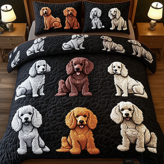 Playful Poodle 3-Piece Quilted Bedding Set GFTONL1259