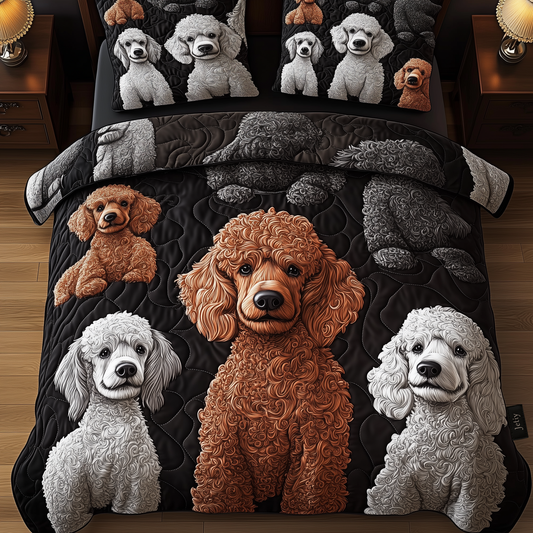 Playful Poodle 3-Piece Quilted Bedding Set GFTONL1260