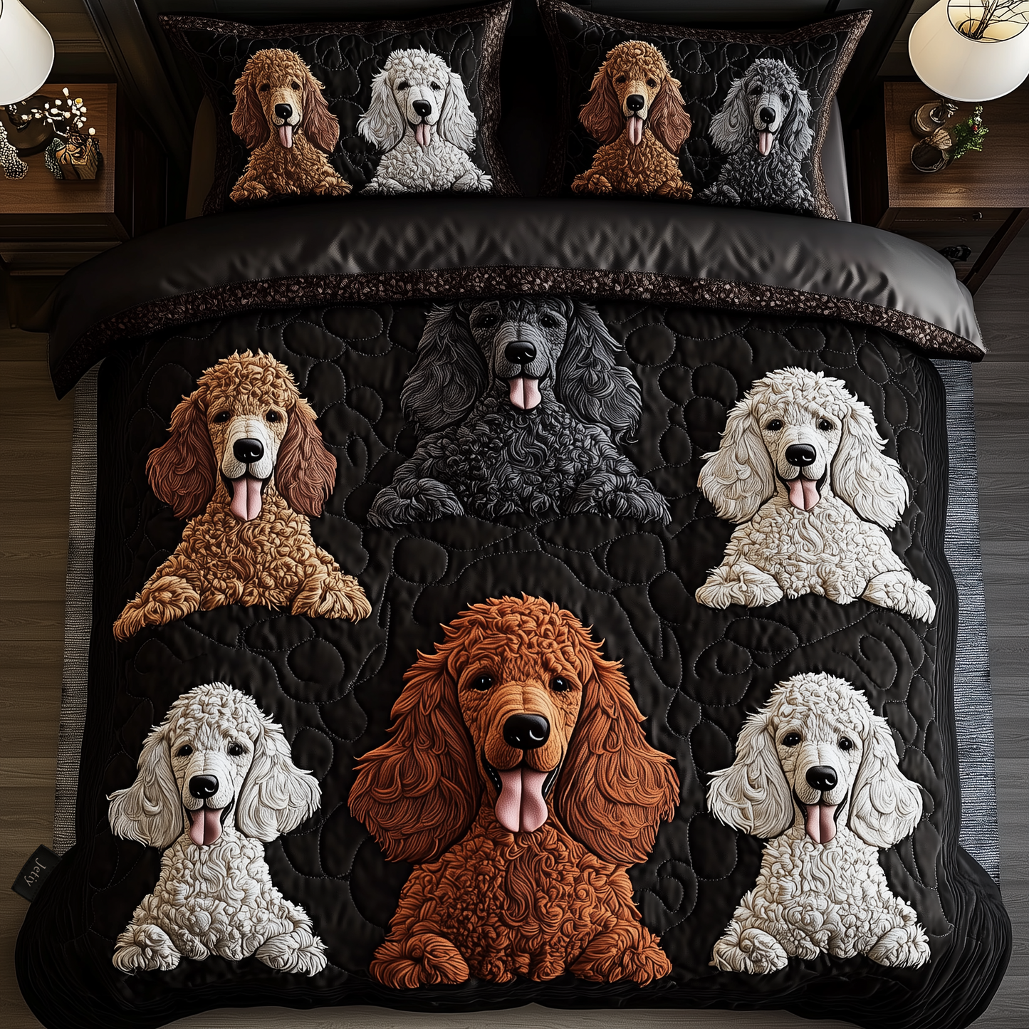 Playful Poodle 3-Piece Quilted Bedding Set GFTONL1261