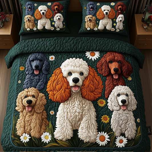 Playful Poodle 3-Piece Quilted Bedding Set GFTONL1262