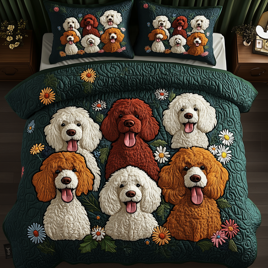 Playful Poodle 3-Piece Quilted Bedding Set GFTONL1263