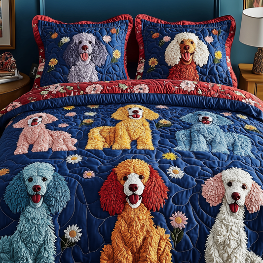 Floral Poodle 3-Piece Quilted Bedding Set GFTONL1287