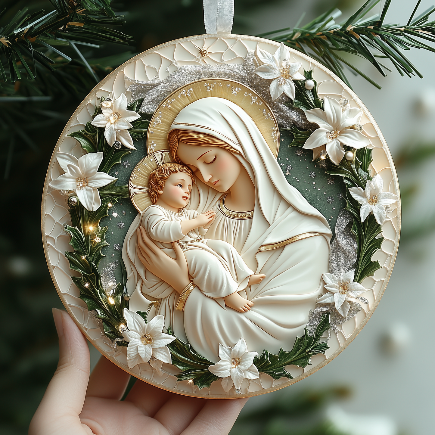 Virgin Mary And Baby Jesus Mica Ornament GFTONL1291