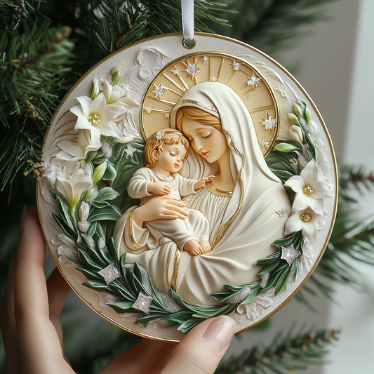 Virgin Mary And Baby Jesus Mica Ornament GFTONL1293