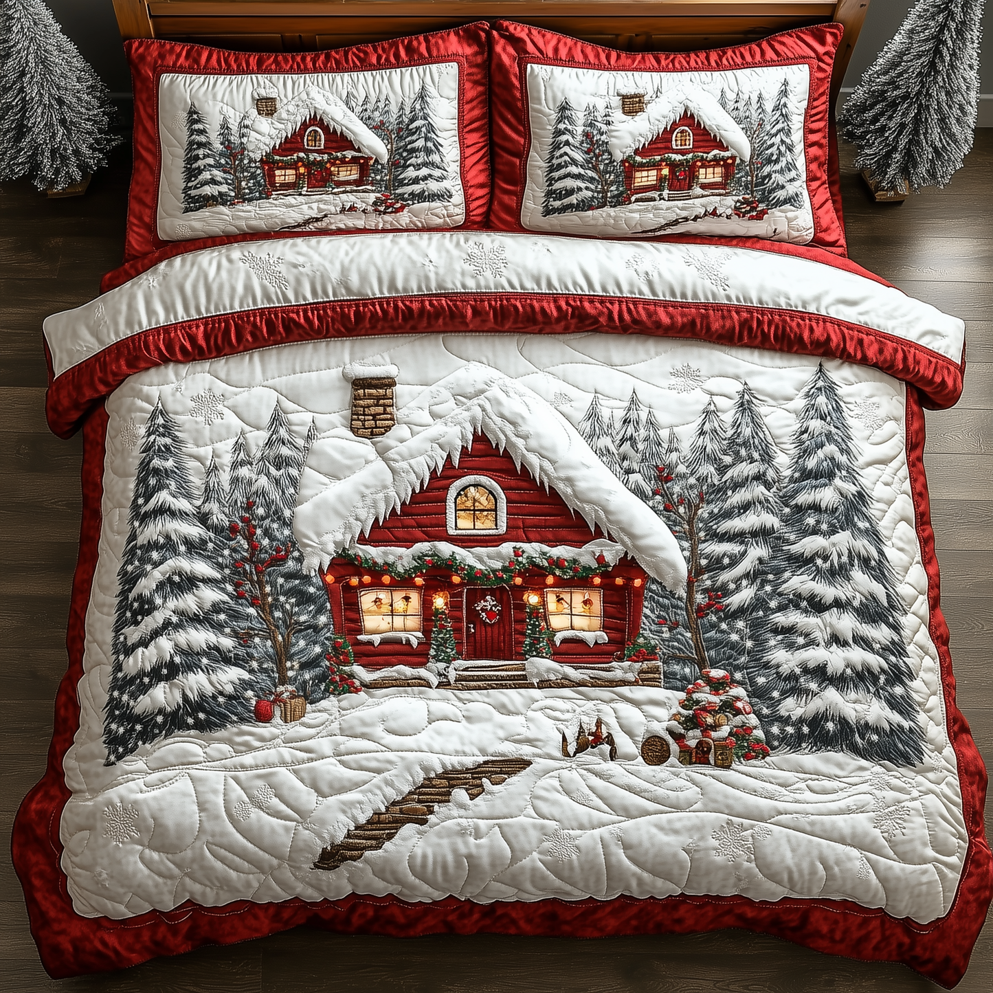 Vintage Snow Cabin 3-Piece Quilted Bedding Set GFTONL1312