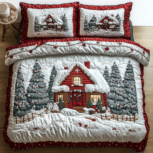 Vintage Snow Cabin 3-Piece Quilted Bedding Set GFTONL1313