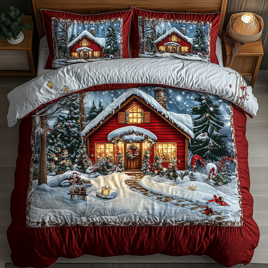 Vintage Snow Cabin 3-Piece Quilted Bedding Set GFTONL1324