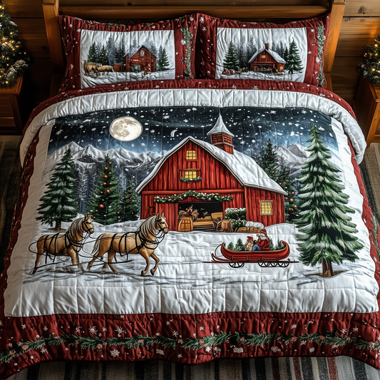 Snowy Horse Farmhouse 3-Piece Quilted Bedding Set GFTONL1374